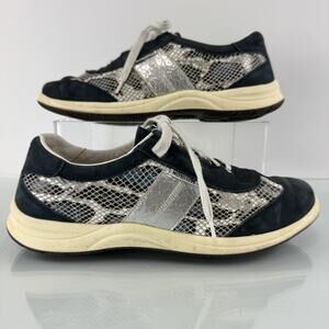 Mephisto Run Off Womens 8.5 Sneaker Blue Silver Snake Print Air Jet Casual Shoes